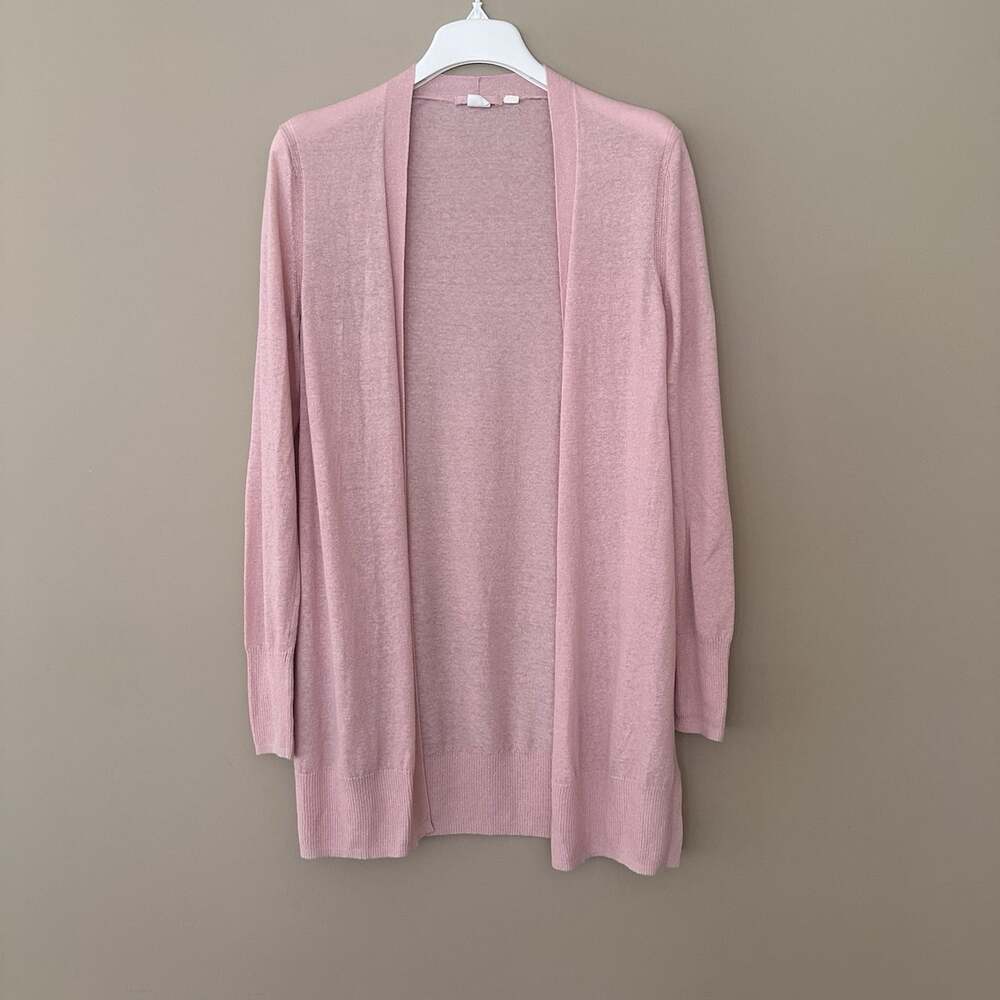 Gap S Pink Blush Open Front Cardigan Sweater Long Sleeve Lightweight Tight Knit - Picture 3 of 6